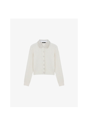 Womens Maje Removable-Collar Knitted Wool and Cashmere-Blend Cardigan