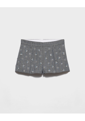 Embroidered wool pinstripe shorts