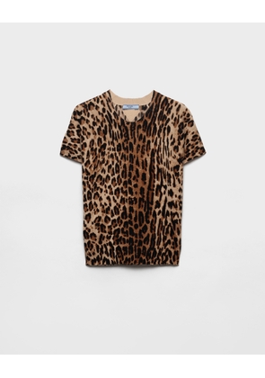Short-sleeved printed cashmere sweater
