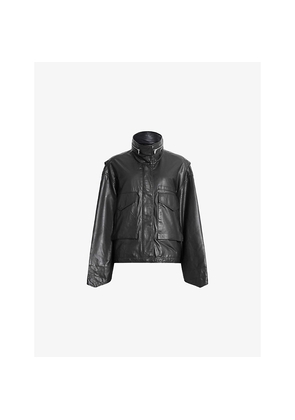 Womens Allsaints Clay Funnel-Neck Cropped Leather Jacket