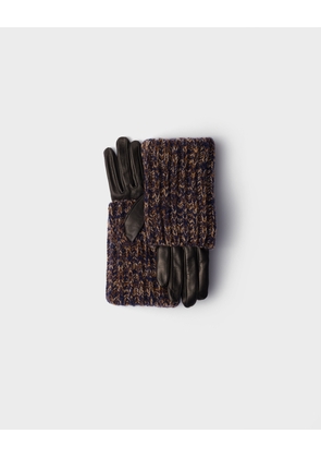 Nappa leather and mélange knit gloves