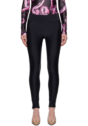 Versace Jeans Couture Black Logo-Woven Trim Leggings