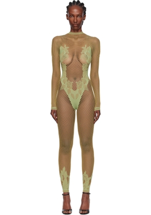 Poster Girl Green Leaves Fishnet Capri Jumpsuit