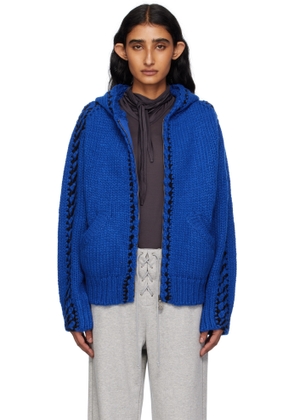 OPEN YY Blue Stitch Zip Up Knit Hoodie