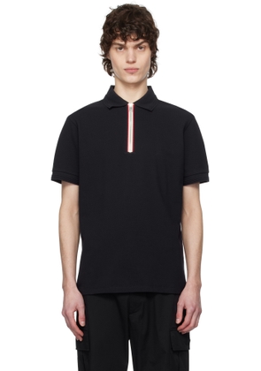 Moncler Navy Tricolour Trim Cotton Piquet Polo