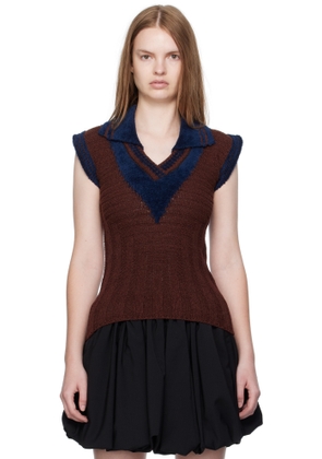 Kiko Kostadinov Navy & Brown Quimby Sleeveless Polo