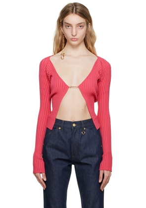 JACQUEMUS Pink Le Raphia 'La Maille Pralù' Cardigan