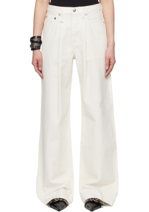 R13 Off-White Damon Pleated Wide Leg Jeans