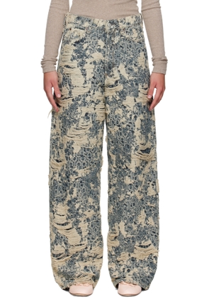Acne Studios Blue & Beige 1981 Distressed Monogram Jeans