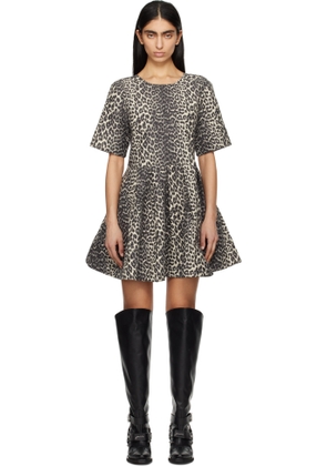 GANNI Beige & Gray Leopard Cotton Tweed Minidress