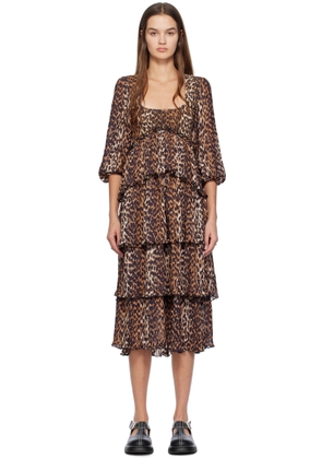 GANNI Brown Printed Midi Dress