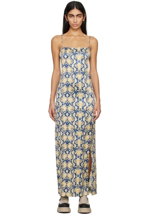 GANNI Blue & Yellow Snake Maxi Dress