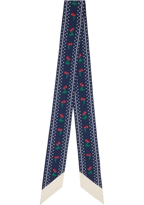Valentino Garavani Navy Silk Cherry Scarf
