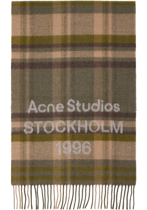 Acne Studios Khaki & Beige Wide Check Logo Scarf