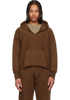 Les Tien Brown Heavyweight Raw Cropped Hoodie