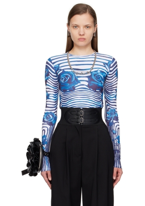 Jean Paul Gaultier White & Blue Flower Body Morphing Long Sleeve T-Shirt