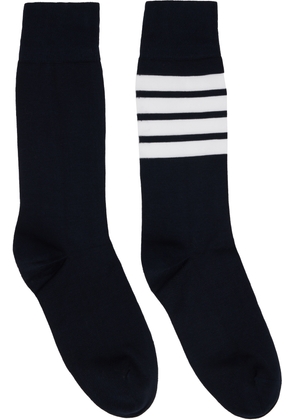 Thom Browne Navy Lightweight Cotton 4-Bar Mid Calf Socks