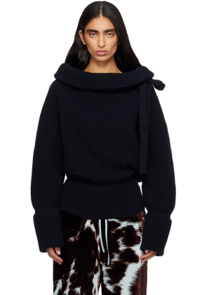 Dries Van Noten Navy Drawstring Turtleneck
