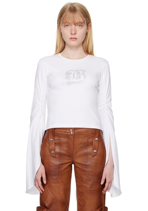 Blumarine White Crystal-Cut Long Sleeve T-Shirt