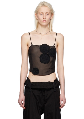 OPEN YY Black Flower Appliqué Camisole