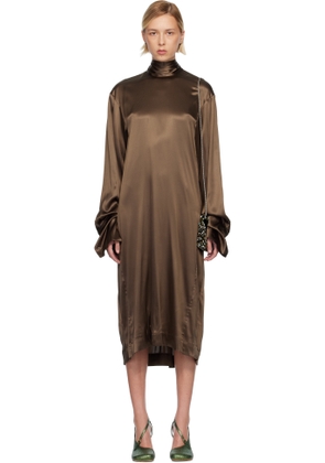 Dries Van Noten Brown Silk Midi Dress