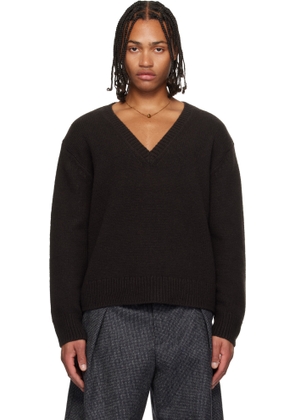 Dries Van Noten Brown V-Neck Merino Wool Sweater