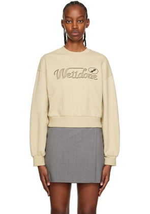 We11done Beige Cursive Crop Sweatshirt