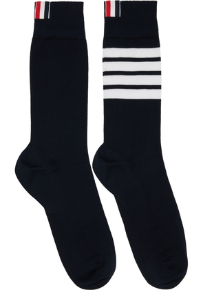 Thom Browne Navy Cotton 4-Bar Mid Calf Socks