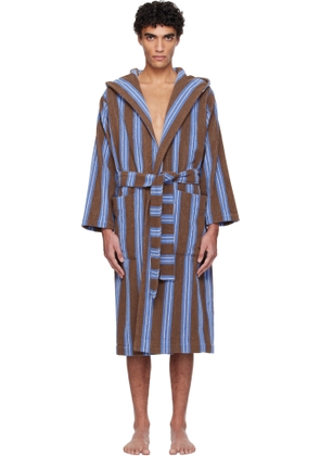 Tekla Brown & Blue Terry Hooded Bathrobe