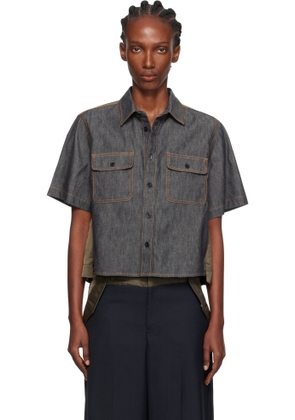 sacai Indigo & Khaki Paneled Denim Shirt