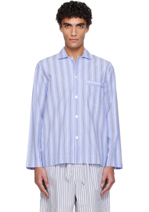 Tekla Blue Poplin Long-Sleeved Pyjama Shirt
