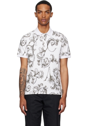 Versace Jeans Couture White & Gray Outline Barocco Polo