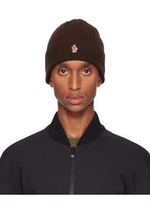Moncler Grenoble Brown Ribbed Knit Wool Beanie