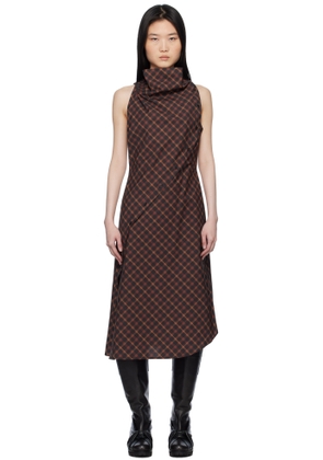 Pushbutton Red Halter Sleeveless Midi Dress