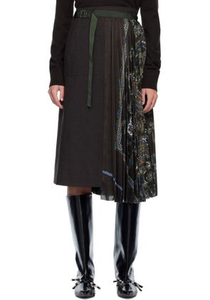 sacai Brown Suiting & Paisley Print Midi Skirt