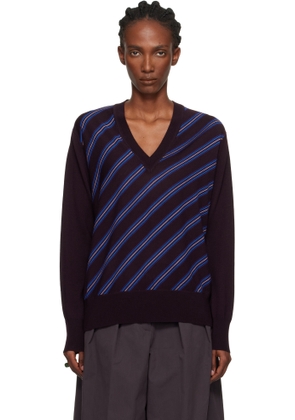 Dries Van Noten Burgundy Striped Wool Sweater