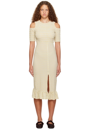 GANNI Beige Smocked Midi Dress