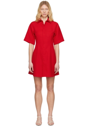 AMI Paris Red Wool Short Sleeve Shirt Minidress