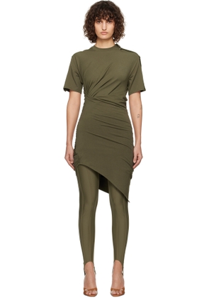 Mugler Khaki Draped Pierced Day Minidress
