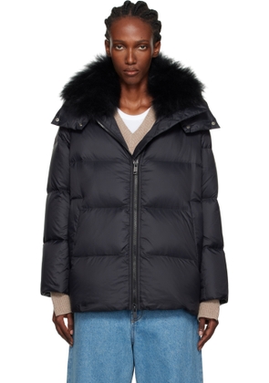 Yves Salomon Black Iconic A Line Lambswool Collar Down Jacket
