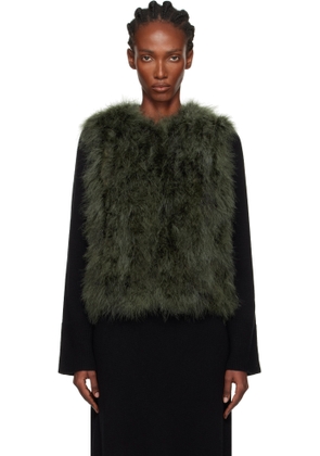 Yves Salomon Green Cropped Feather Vest