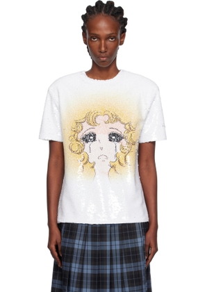Pushbutton White Crying Girl Sequin T-shirt