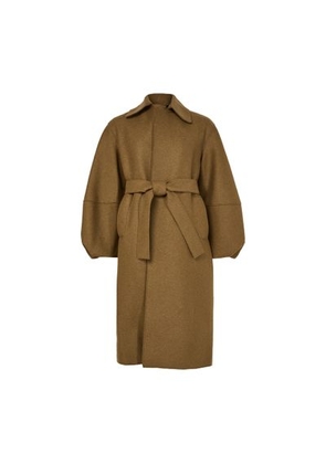Puff-sleeved coat in pressed wool