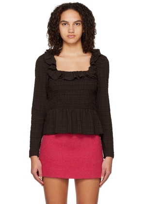 GANNI Brown Check Blouse