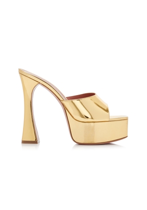Amina Muaddi Dalida Metallic Leather Platform Mules - Moda Operandi