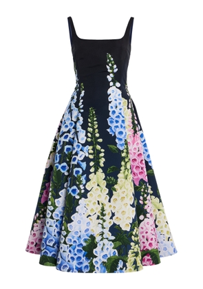 Oscar de la Renta Foxglove-Printed Faille Midi Dress - Moda Operandi