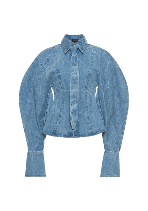A.W.A.K.E. MODE Tie-Detailed Acid-Washed Denim Shirt - Moda Operandi