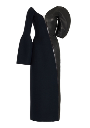 Gabriela Hearst Merlin Asymmetric Leather Wool-Silk Combo Midi Dress - Moda Operandi