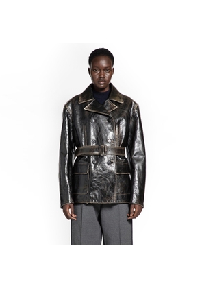 Double-breasted Leather Caban Jacket