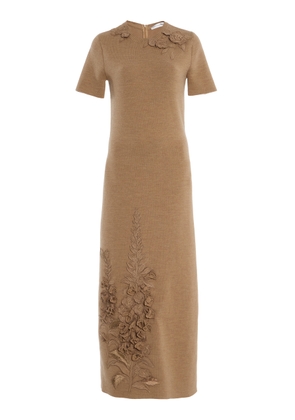 Oscar de la Renta Foxglove-Embroidered Wool Midi Dress - Moda Operandi